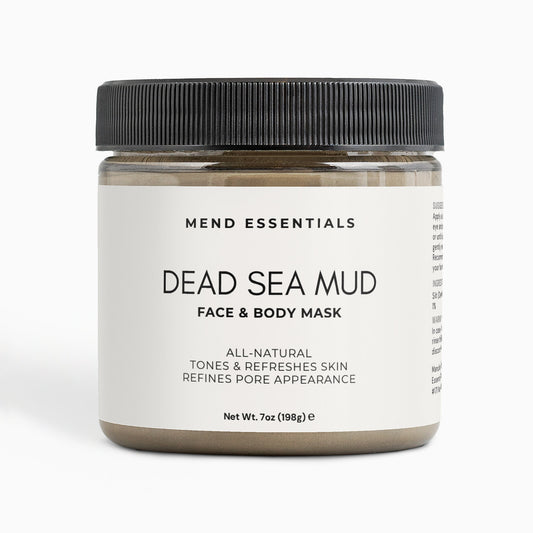 Jar of Mend Essentials Dead Sea Mud Face & Body Mask on a white background